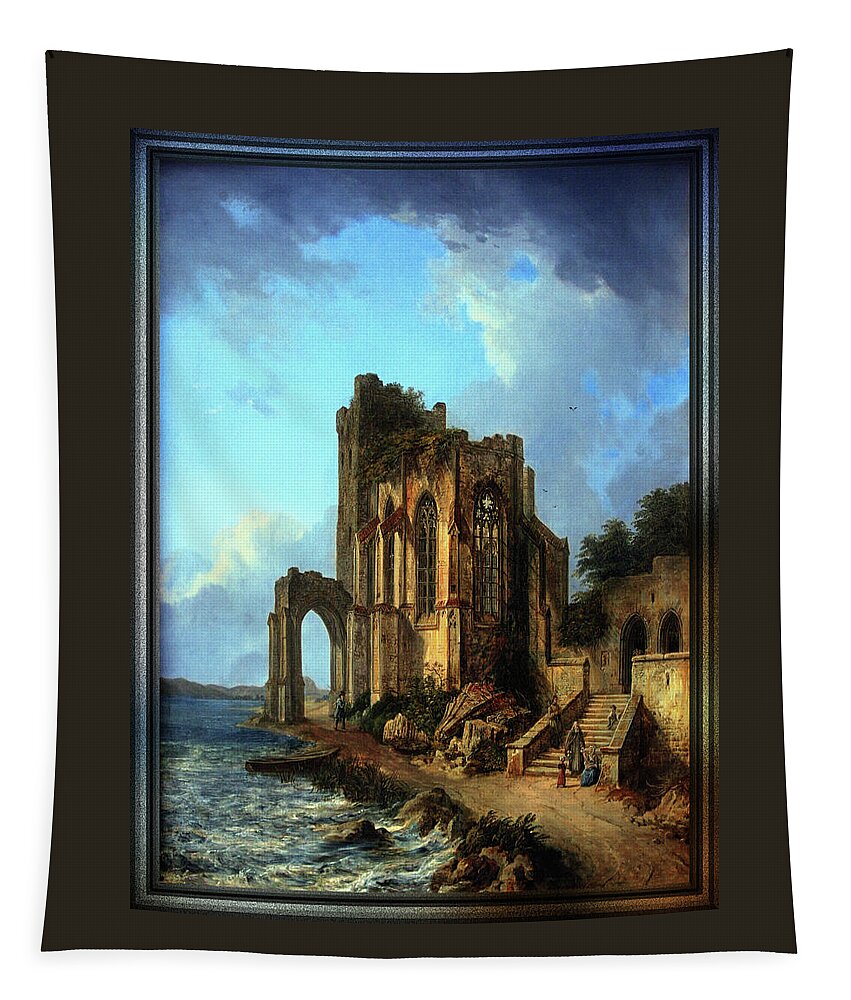 Church Ruins By The Sea Tapestry featuring the painting Church Ruins By The Sea by Domenico Quaglio the Younger by Rolando Burbon