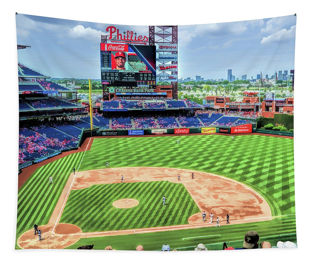 Philadelphia Phillies Tapestry featuring the painting Citizens Bank Park Philadelphia Phillies Baseball Ballpark Stadium by Christopher Arndt