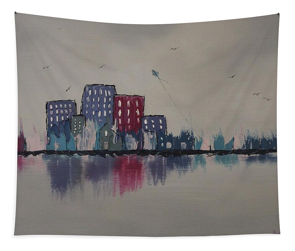 Stylized Impressionism Tapestry featuring the painting City Flight by Berlynn