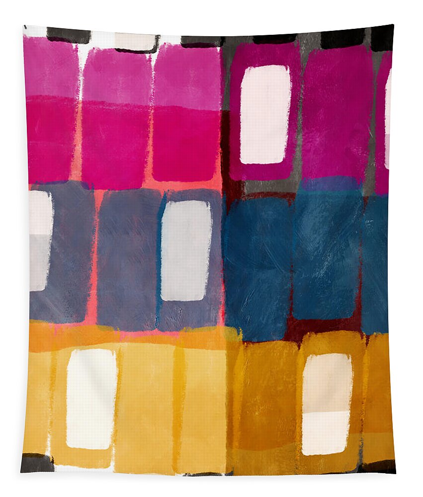 Abstract Tapestry featuring the mixed media City Windows- Art by Linda Woods by Linda Woods