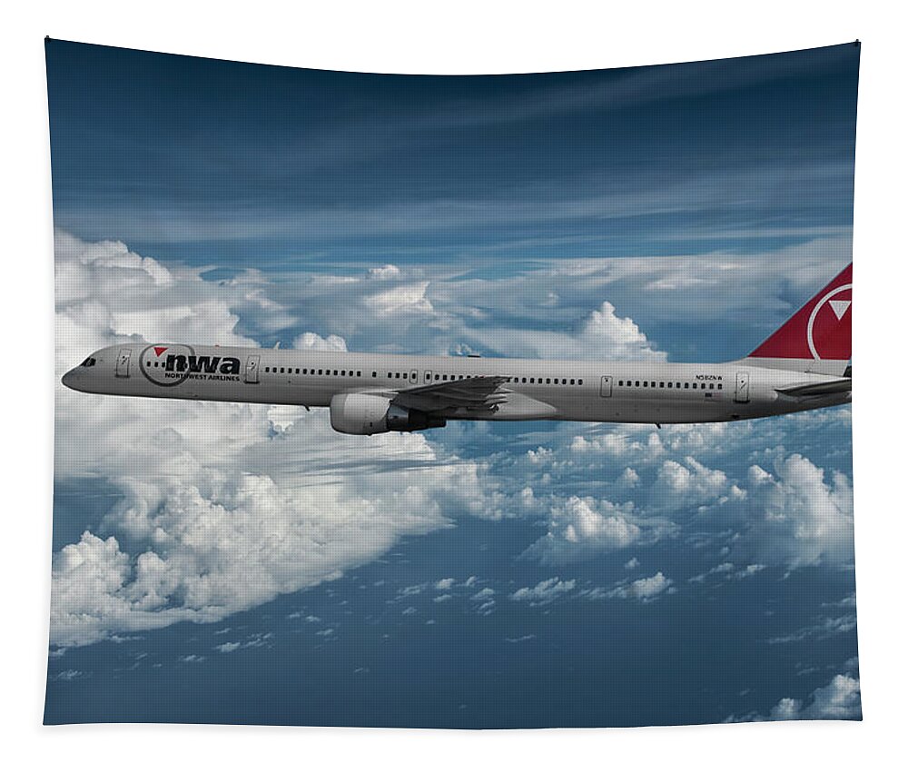 Northwest Airlines Tapestry featuring the mixed media Classic Northwest Airlines B-757 by Erik Simonsen