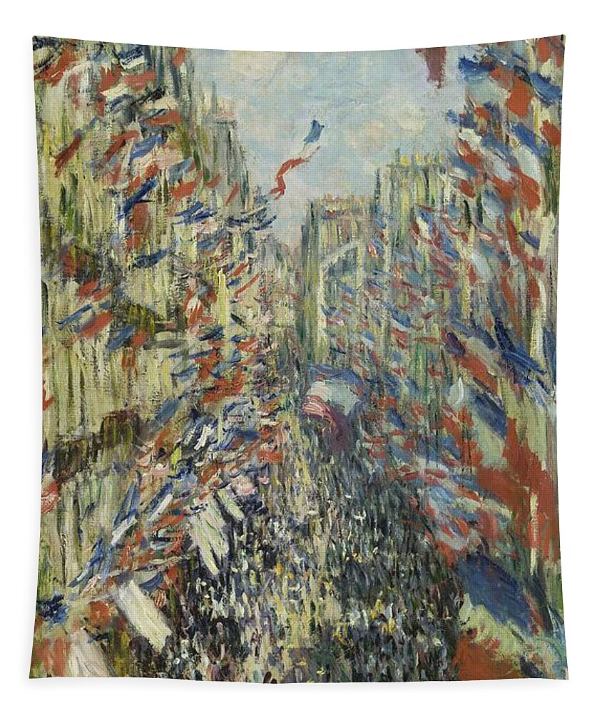 Claude Monet Tapestry featuring the painting CLAUDE MONET La rue Montorgueil a Paris. Fete du 30 juin 1878. Date/Period 1878. Painting. by Claude Monet