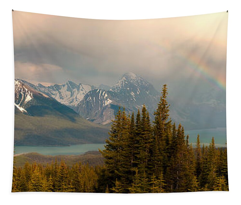 Jasper Tapestry featuring the photograph Clearing Storm Over Maligne Lake by Matt Hammerstein