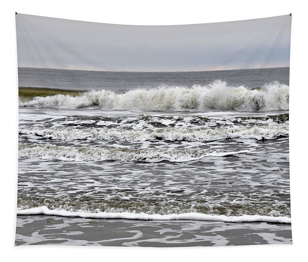 Surf's Up Tapestry featuring the photograph Cloudy day morning surf on Hilton Head Island by Dennis Schmidt