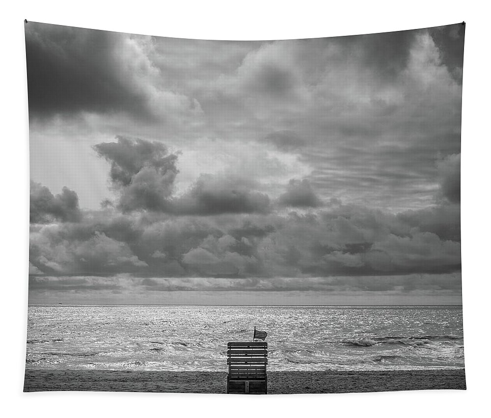Beach Tapestry featuring the photograph Cloudy Morning Rough Waves by Steve Stanger