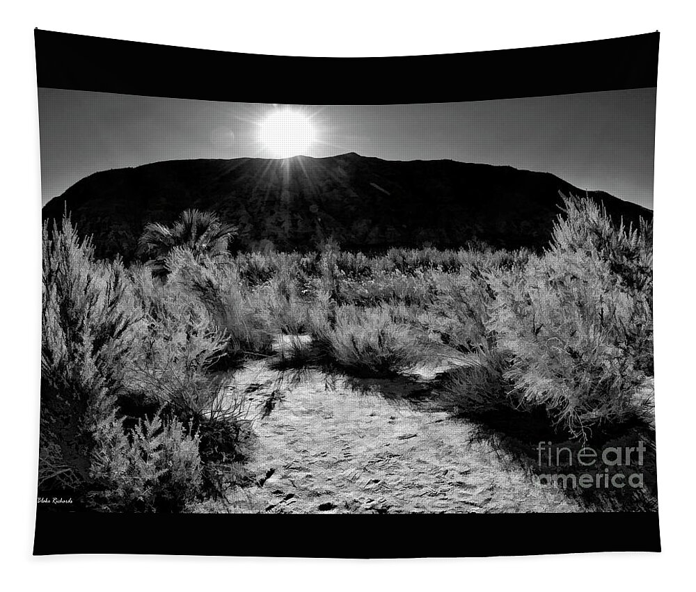 Coachella Valley Preserve Mountain Sunset Tapestry featuring the photograph Coachella Valley Preserve Mountain Sunset B And W by Blake Richards