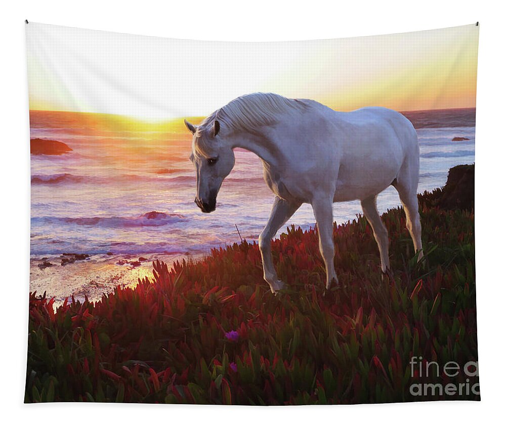Andalusian Horses Tapestry featuring the digital art Coastal Dream by Melinda Hughes-Berland
