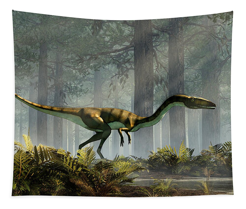 Coelophysis Tapestry featuring the digital art Coelophysis in a Forest by Daniel Eskridge