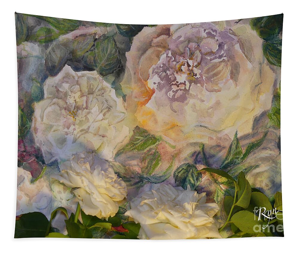 Coeur De Neige Tapestry featuring the painting Coeur de Neige Rose Art and flower by Ryn Shell