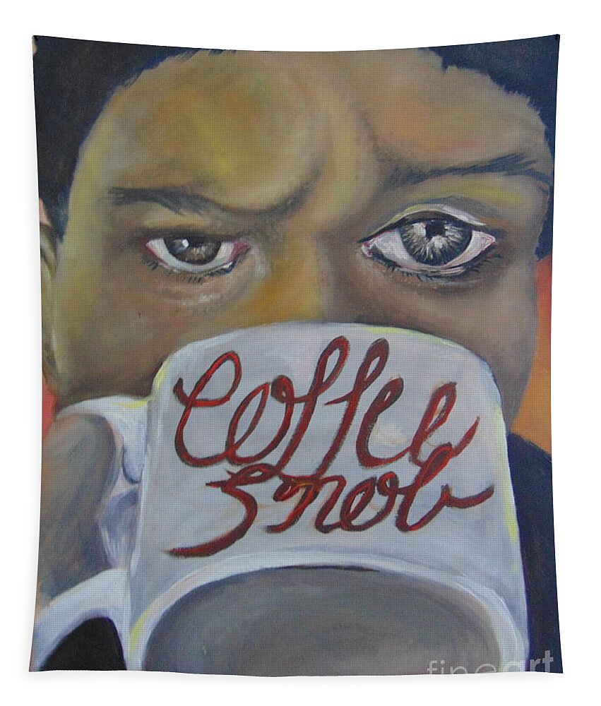 Coffee Cup Tapestry featuring the Coffee Snob by Saundra Johnson