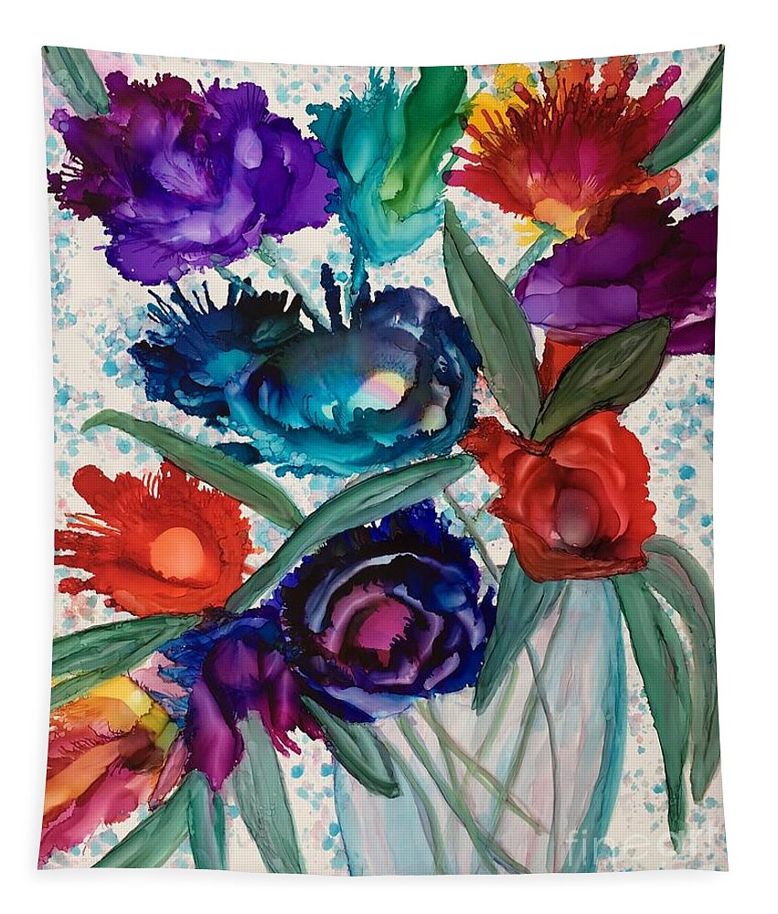 Abstract Tapestry featuring the painting Matthews Farmers Market Flowers by Eunice Warfel