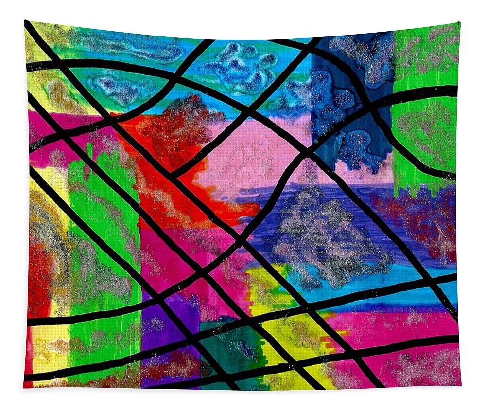 Original Drawing/painting Tapestry featuring the drawing Color Madness by Susan Schanerman