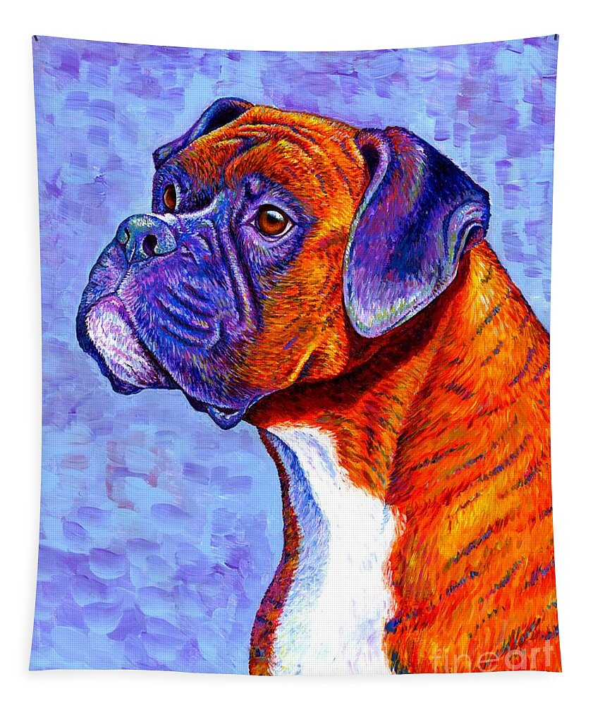 Boxer Tapestry featuring the painting Devoted Guardian - Colorful Brindle Boxer Dog by Rebecca Wang