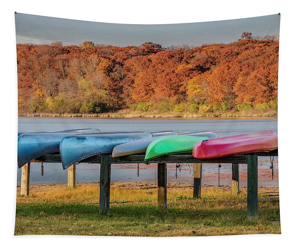 Canoes Tapestry featuring the photograph Colorful Canoes by Patti Deters