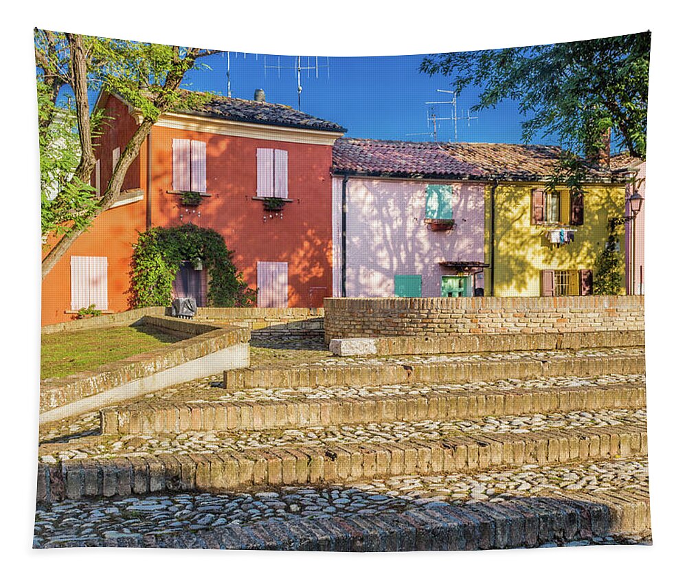 Cesenatico Tapestry featuring the photograph colorful houses in Italy by Vivida Photo PC