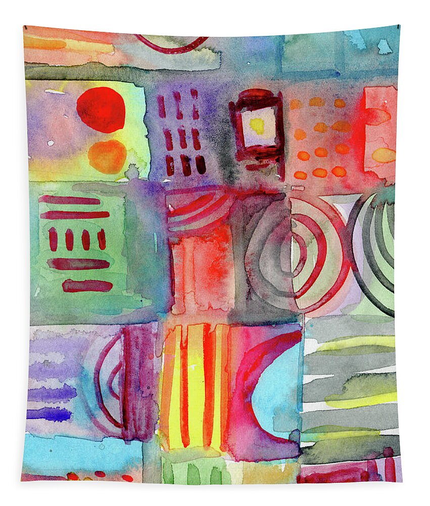 Watercolor Tapestry featuring the painting Colorful Patchwork 1- Art by Linda Woods by Linda Woods