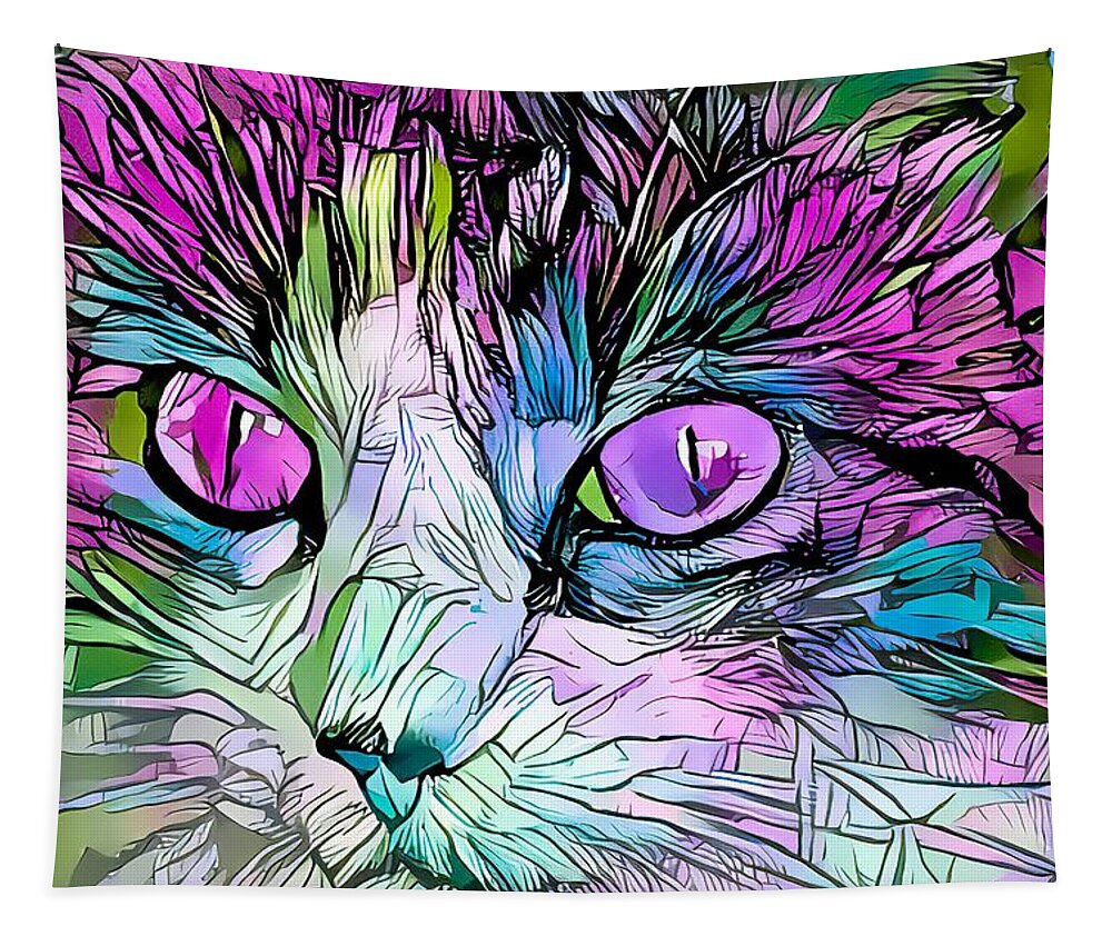 Coloring Book Tapestry featuring the digital art Coloring Book Kitty Purple Eyes by Don Northup
