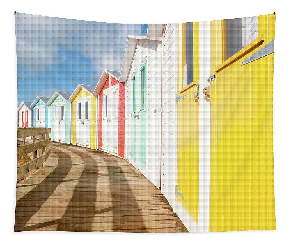 Beach Huts Tapestry featuring the photograph Colourful Bude Beach Huts by Helen Jackson