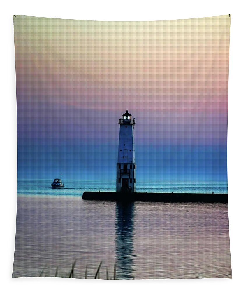 Lighthouse Tapestry featuring the photograph Coming in for the Night by Joan Bertucci