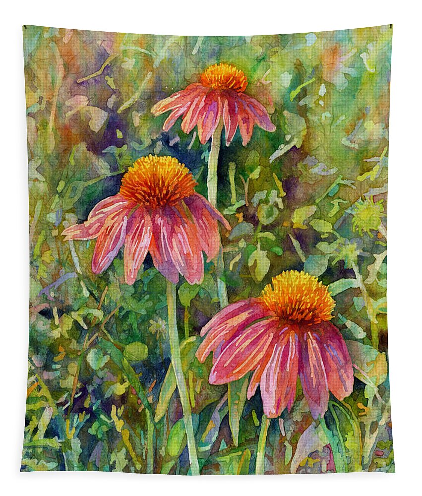Coneflower Tapestry featuring the painting Coneflower Trio by Hailey E Herrera