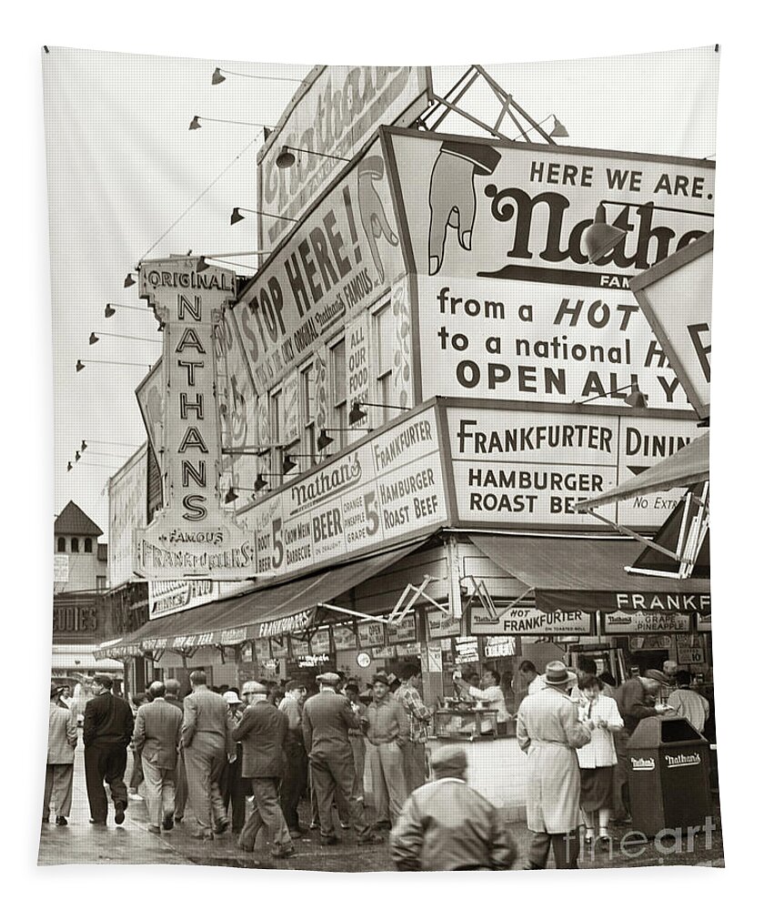 1954 Tapestry featuring the photograph Coney Island, 1954 by Al Ravenna