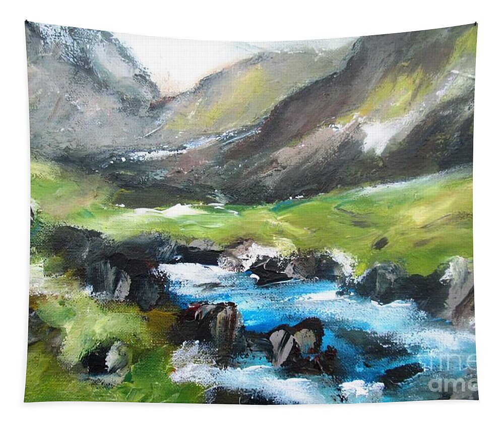 Connemara Tapestry featuring the painting Connemara Landscape County Galway Ireland by Mary Cahalan Lee - aka PIXI