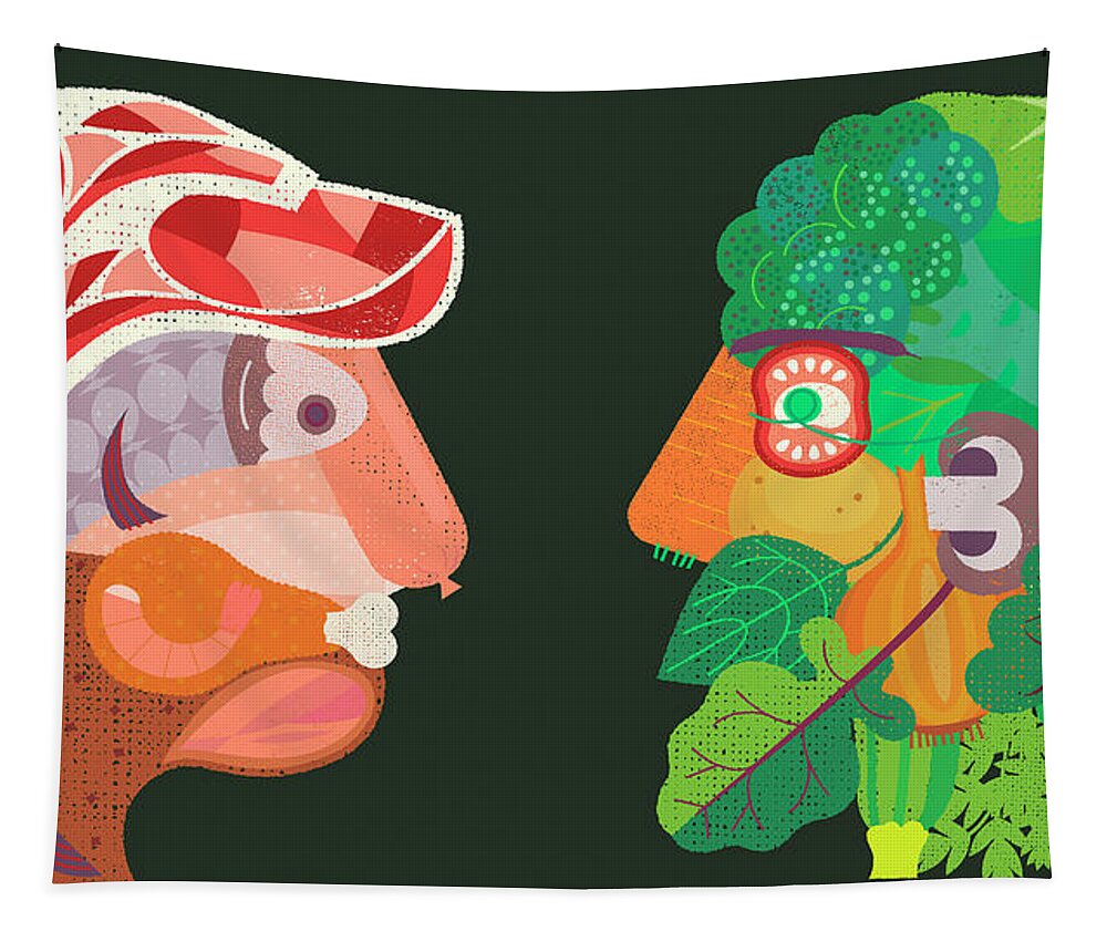 Abundance Tapestry featuring the photograph Contrasting Heads Formed From Meat by Ikon Images