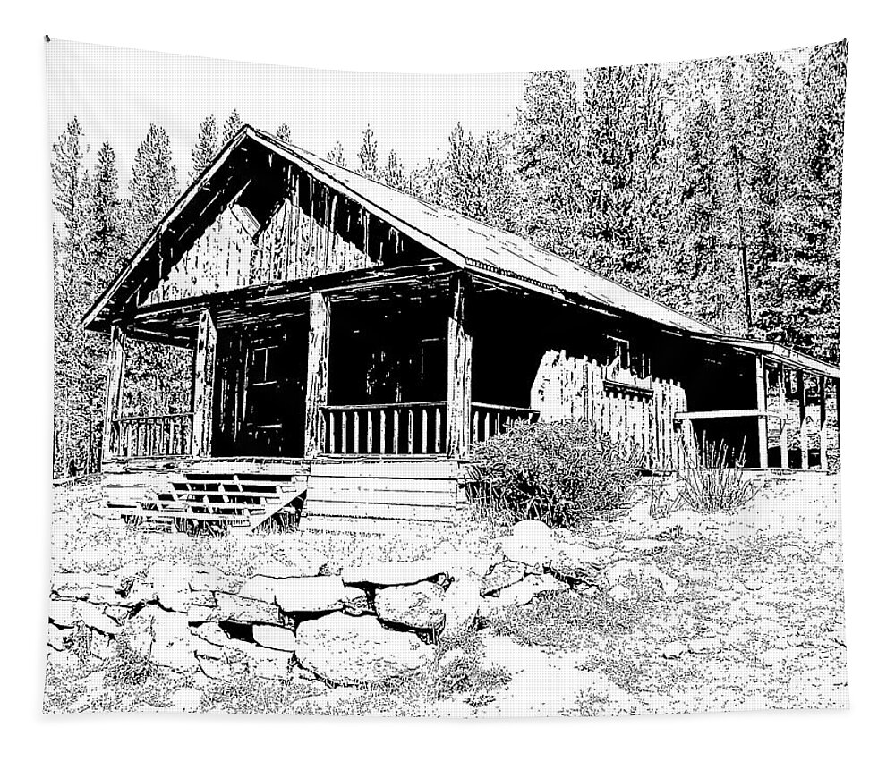 Coolidge Ghost Town Tapestry featuring the drawing Coolidge Ghost Town Montana by Kevin Heaney