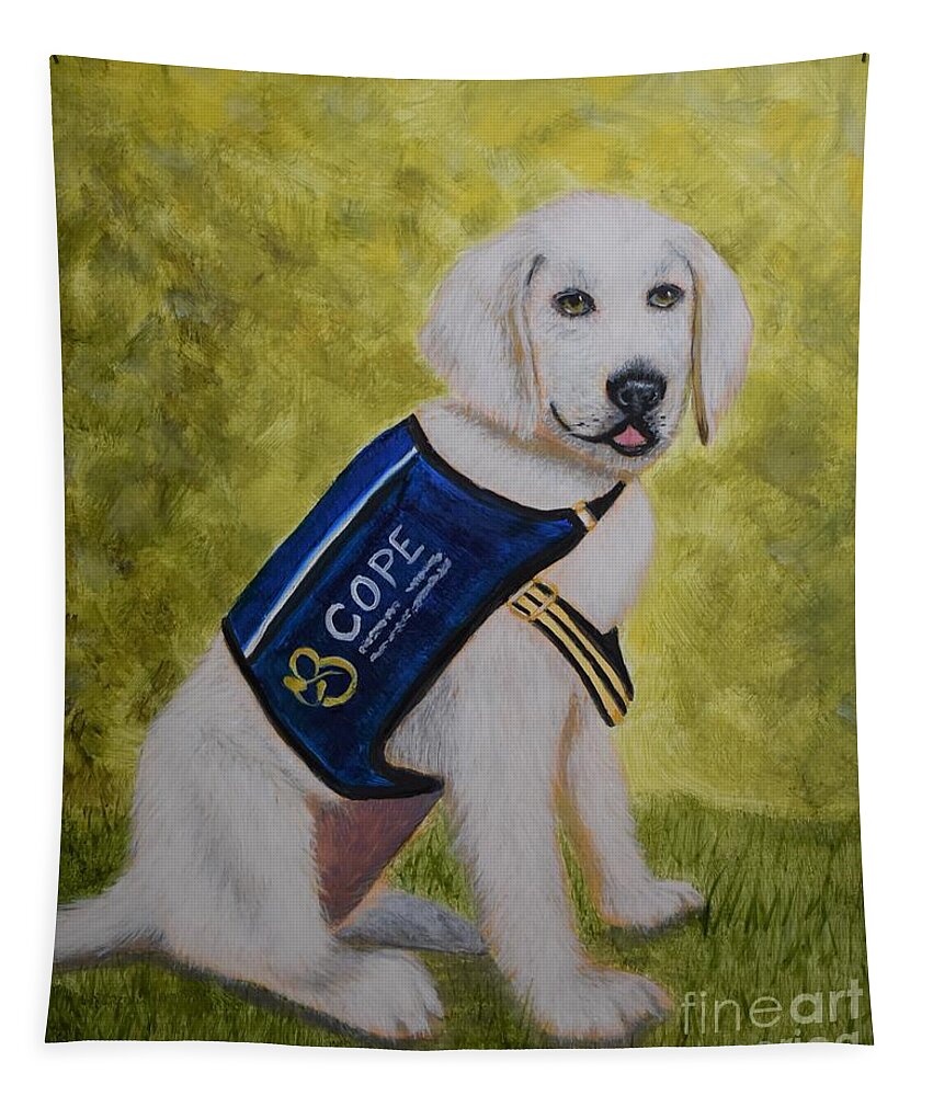 Dog Tapestry featuring the painting Cope Service Dog Labrador by Monika Shepherdson