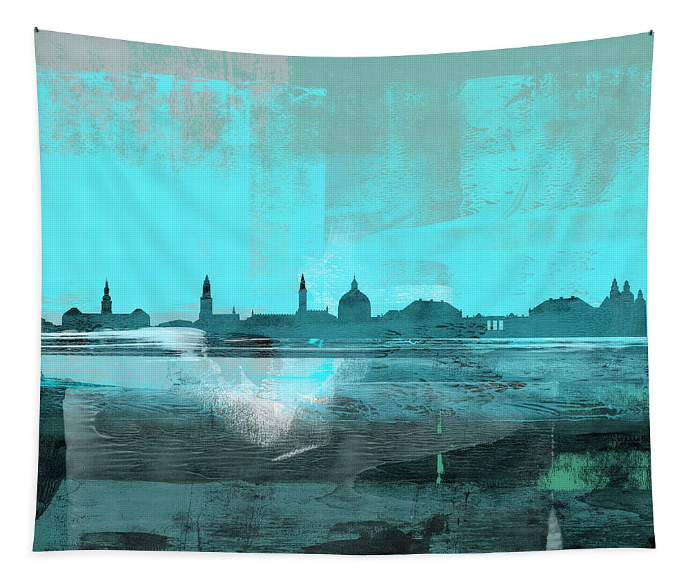 Copenhagen Tapestry featuring the mixed media Copenhagen Abstract Skyline II by Naxart Studio