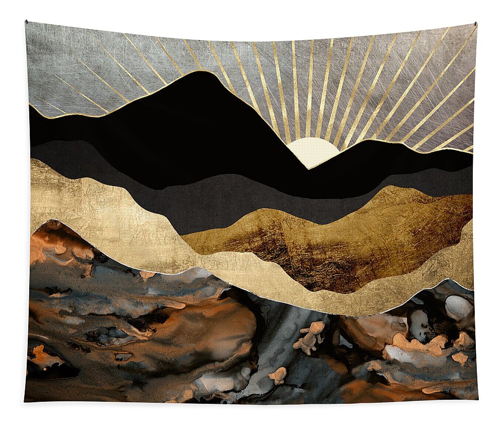 Digital Tapestry featuring the digital art Copper and Gold Mountains by Spacefrog Designs