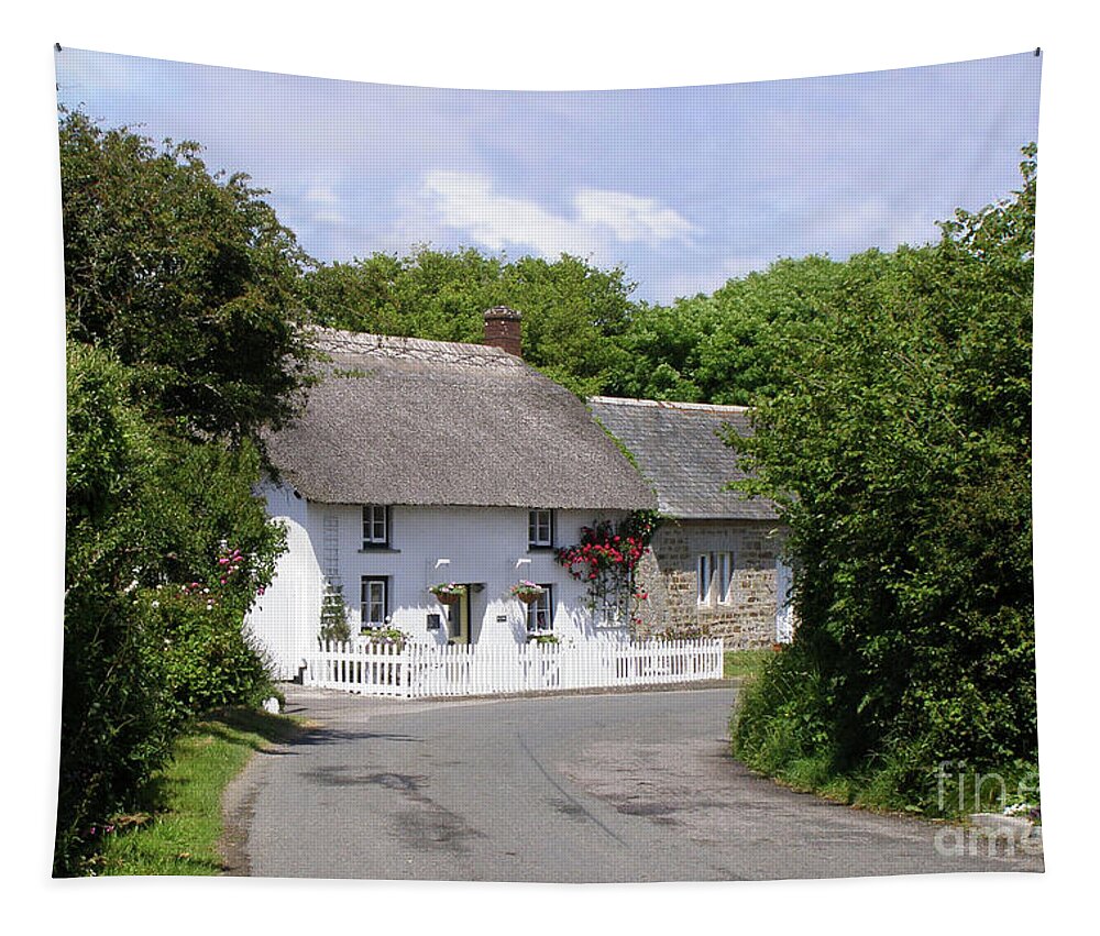 Cottage Tapestry featuring the photograph Cornish Thatched Cottage by Terri Waters