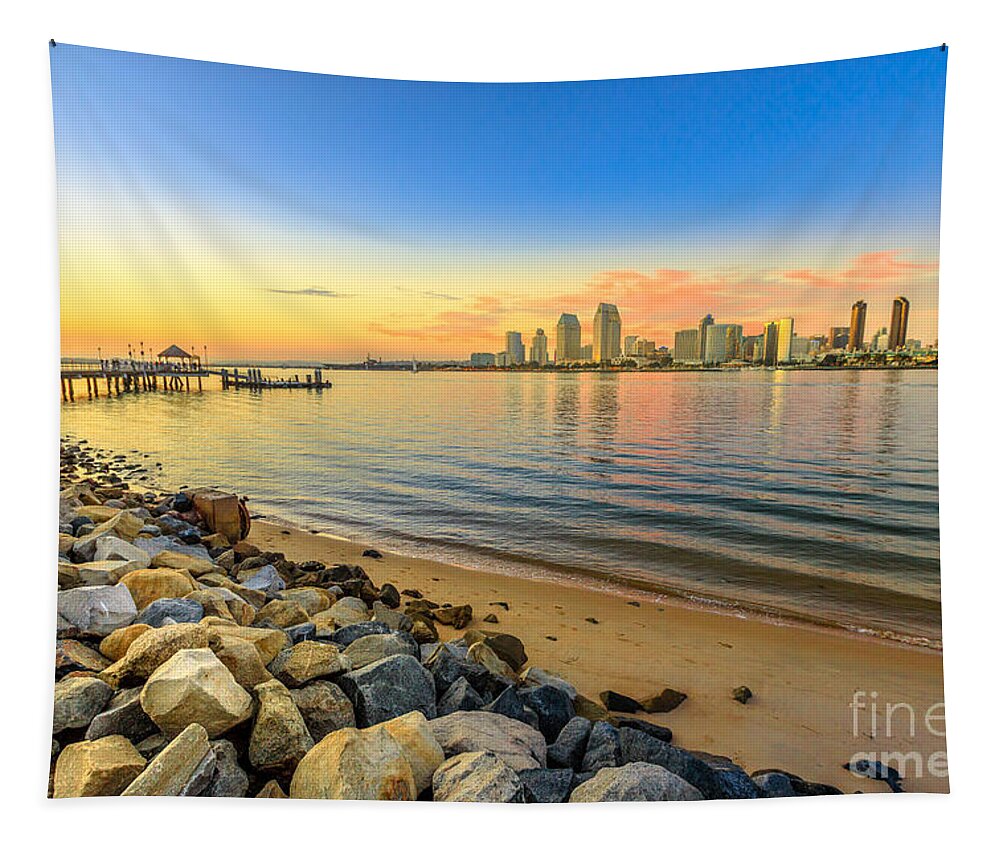 San Diego Tapestry featuring the photograph Coronado Pier sunset by Benny Marty