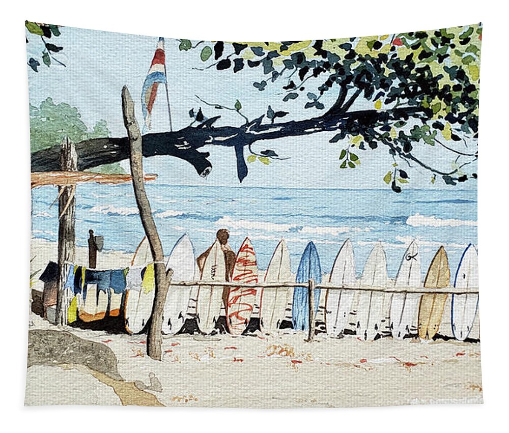 Tropical Tapestry featuring the painting Costa Rican Surf by Jim Gerkin