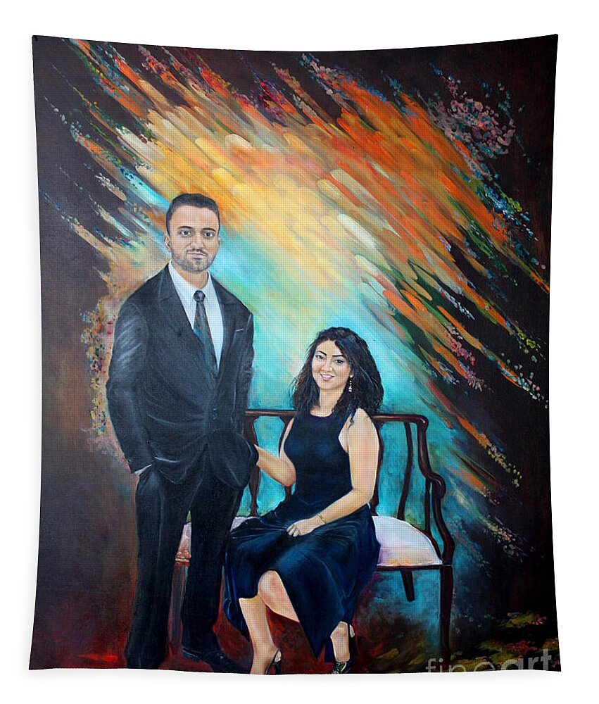Portrait Lavo Lavo Ko Tapestry featuring the painting Couple Portaint ONe by Farzali Babekhan