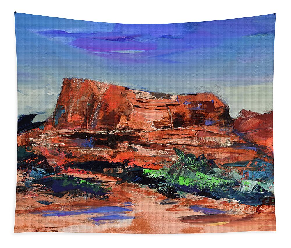 Arizona Tapestry featuring the painting Courthouse Butte Rock - Sedona by Elise Palmigiani
