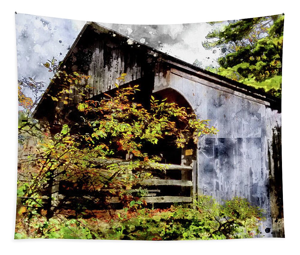Watercolor Tapestry featuring the digital art Covered Bridge by Mark Jackson