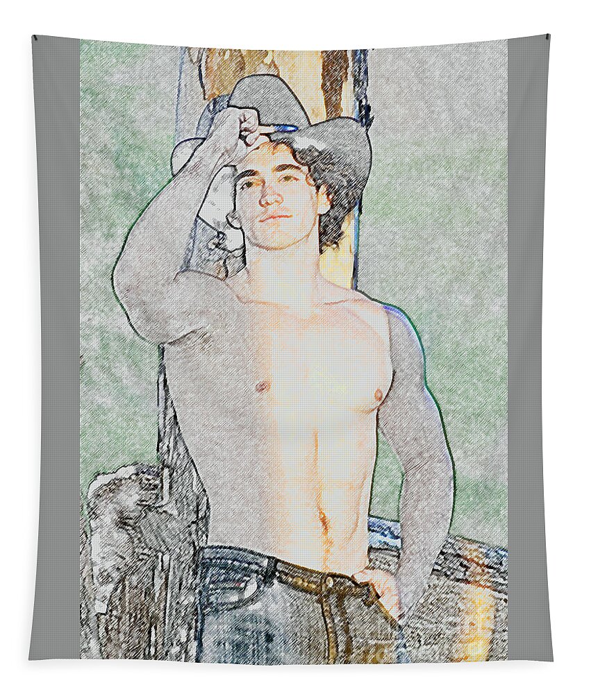 Cowboy Tapestry featuring the mixed media Cowboy Blaze by Gunther Allen