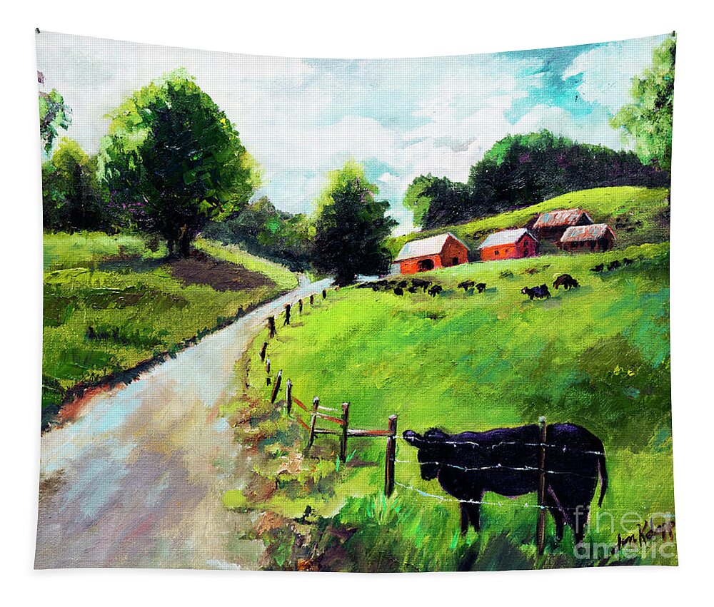 Cows Tapestry featuring the painting Cows by Jan Dappen