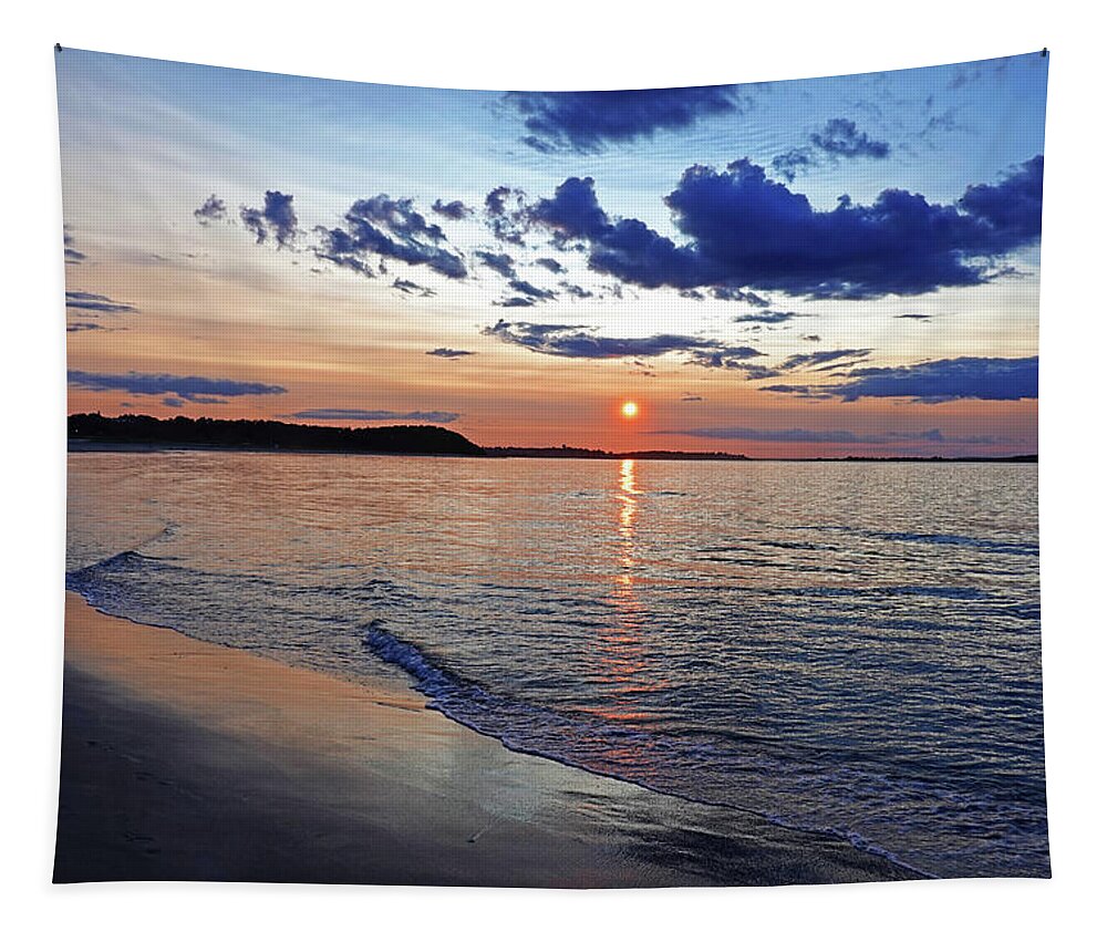 Ipswich Tapestry featuring the photograph Crane Beach Sunset Ipswich MA Blue Clouds by Toby McGuire