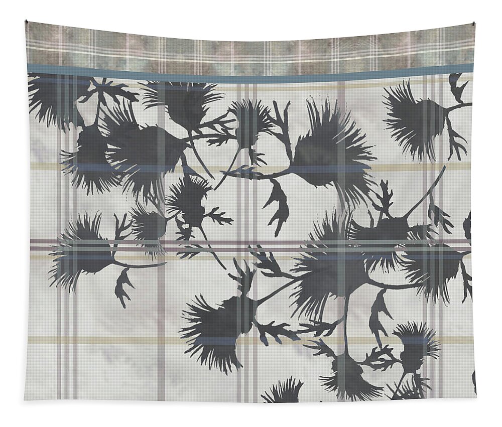 Plaid Tapestry featuring the digital art Cream Thistle Plaid Contrast Border by Sand And Chi
