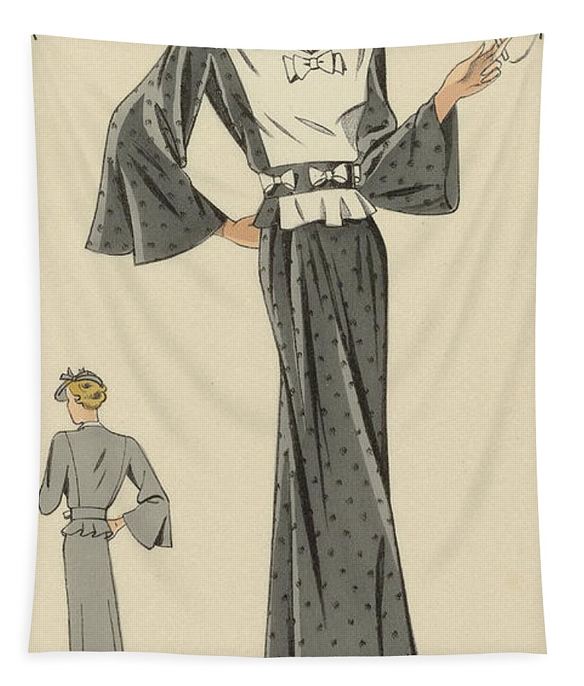 Smoking Tapestry featuring the drawing Creations de Haute Couture circa 1937 by French School