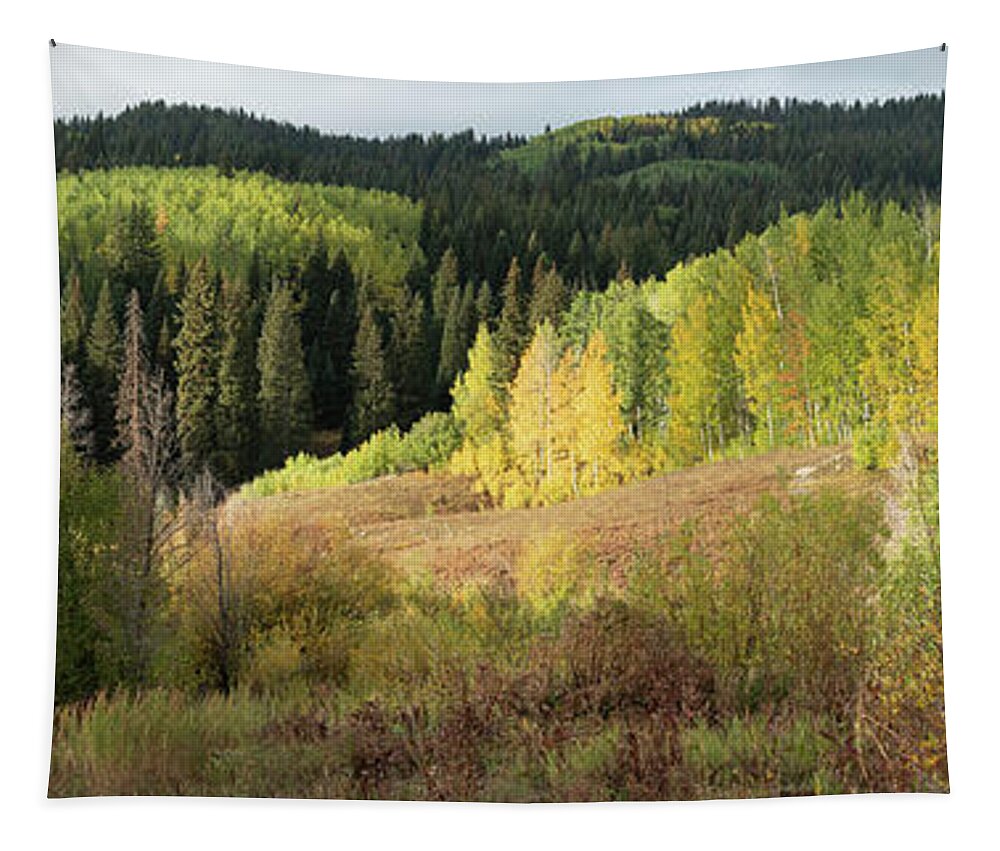 Olena Art Tapestry featuring the photograph Crested Butte Colorado Fall Colors Panorama - 2 by OLena Art by Lena Owens - Vibrant DESIGN