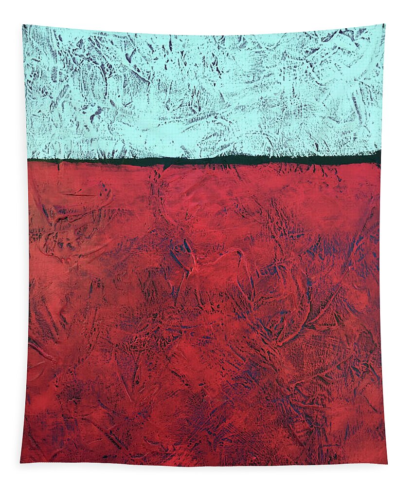 Abstract Tapestry featuring the painting Crimson Earth Meets Pearl Sky by Carrie MaKenna
