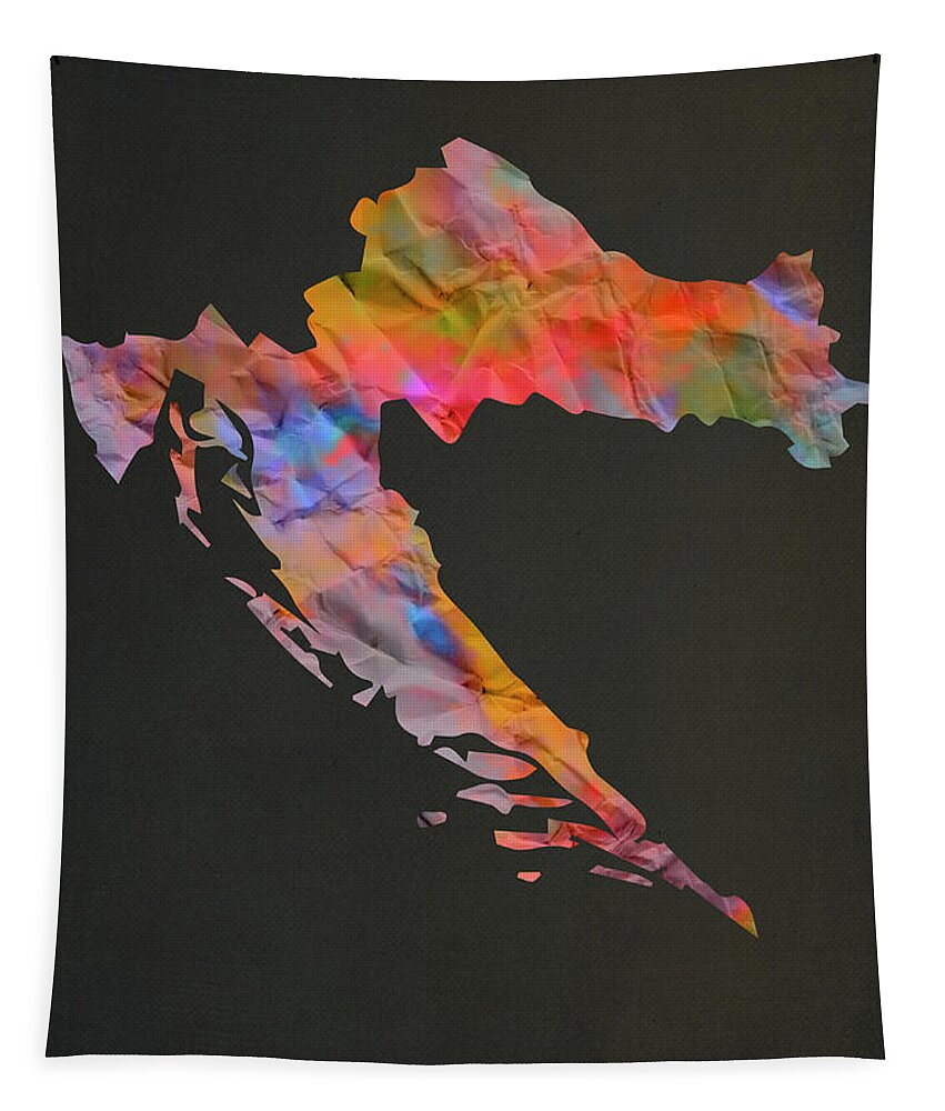 Croatia Tapestry featuring the mixed media Croatia Tie Dye Colorful Country Map by Design Turnpike