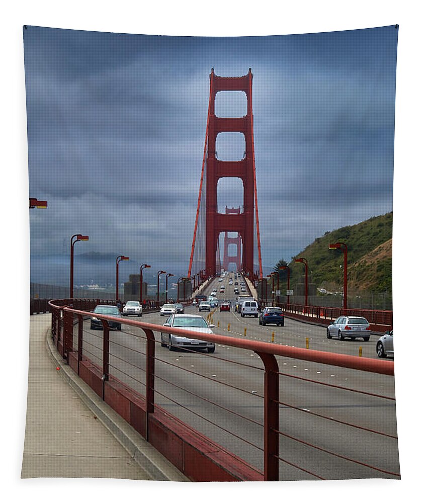 Golden Gate Bridge Tapestry featuring the photograph Crossing the Bridge by Steve Ondrus