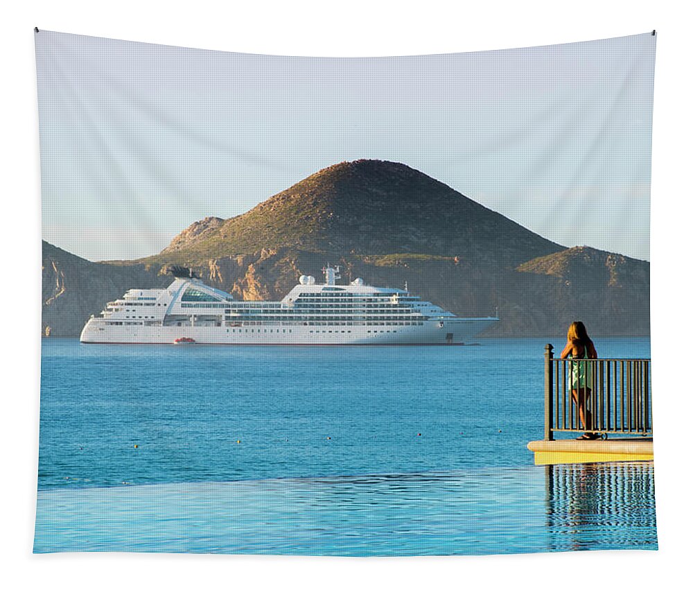 Cabo Tapestry featuring the photograph Cruise Ship View by Bill Cubitt