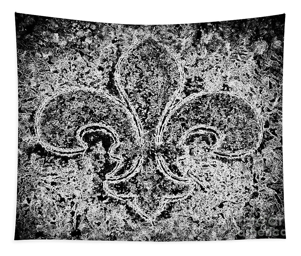 Fleur De Lis Tapestry featuring the mixed media Crystal ice Fleur de lis on Black by Janine Riley