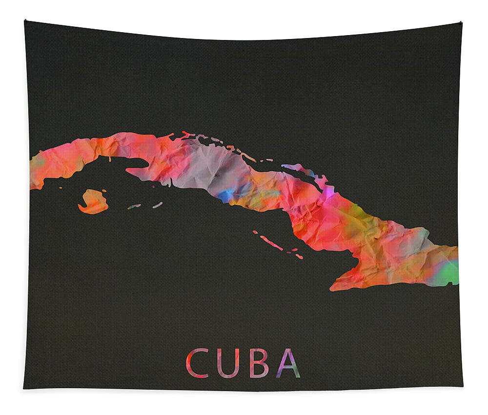 Cuba Tapestry featuring the mixed media Cuba Tie Dye Country Map by Design Turnpike
