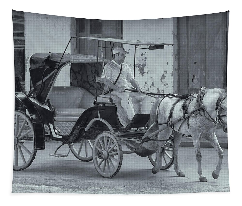 Havana Cuba Tapestry featuring the photograph Cuban Horse Taxi by Tom Singleton